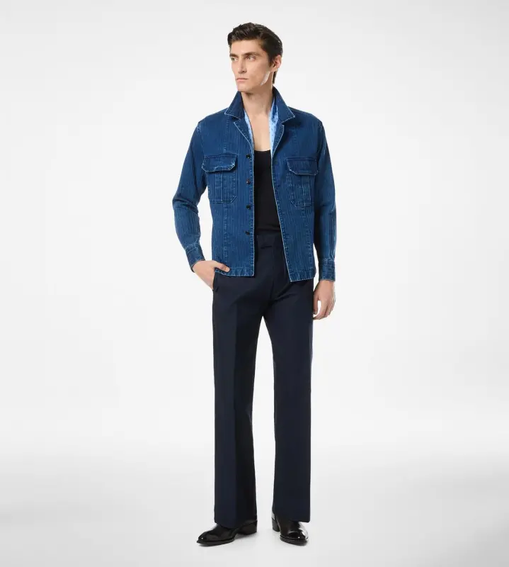 DENIM HERRINGBONE OVERSHIRT WASHED INDIGO online